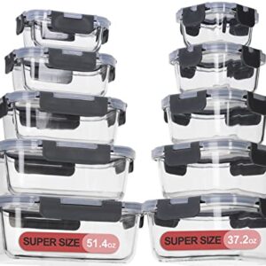 Glass Food Storage Containers with Lids Airtight，Glass Meal Prep Containers for Lunch Food Storage with Lids，Glass Food Container Set，Glass Lunch Box for Kitchen，BPA Free（20 Pieces）