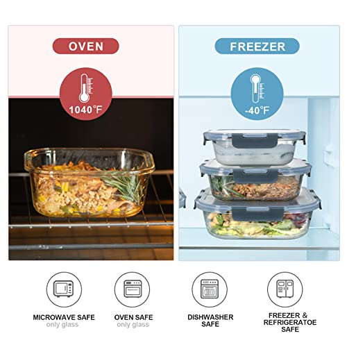 Glass Food Storage Containers with Lids Airtight，Glass Meal Prep Containers for Lunch Food Storage with Lids，Glass Food Container Set，Glass Lunch Box for Kitchen，BPA Free（20 Pieces）