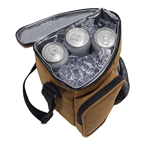 Carhartt Insulated 10 Can Vertical Cooler + Water Bottle, Fully-Insulated Lunchbox with Included Water Bottle, Brown