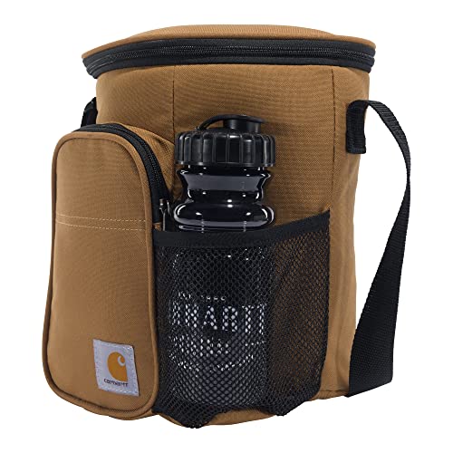 Carhartt Insulated 10 Can Vertical Cooler + Water Bottle, Fully-Insulated Lunchbox with Included Water Bottle, Brown