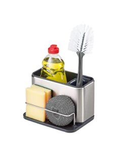 joseph joseph 85112 surface sink caddy stainless steel sponge holder organizer tidy drains water for kitchen, large, grey