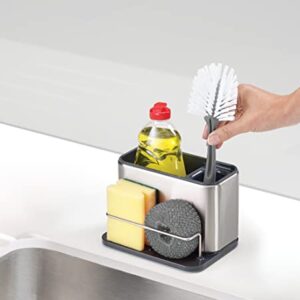 Joseph Joseph 85112 Surface Sink Caddy Stainless Steel Sponge Holder Organizer Tidy Drains Water for Kitchen, Large, Grey