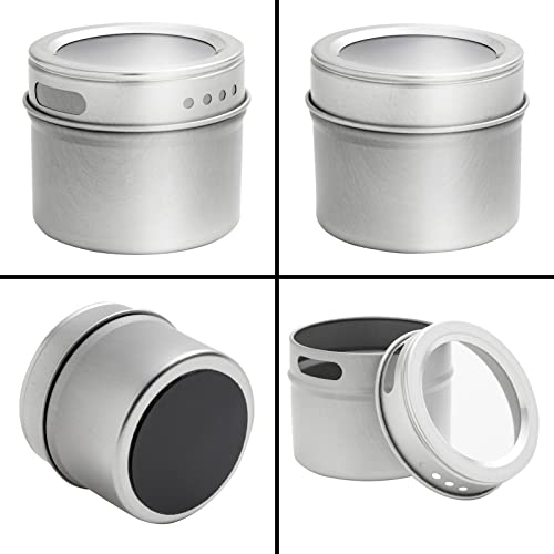 Set of 12 Magnetic Spice Jars for Refrigerator, Seasoning Containers with Shaker Lids, 269 Preprinted Sticker Labels for 3oz Herb Tins