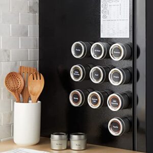 Set of 12 Magnetic Spice Jars for Refrigerator, Seasoning Containers with Shaker Lids, 269 Preprinted Sticker Labels for 3oz Herb Tins
