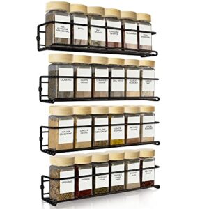 zicoto space saving spice rack organizer for cabinets or wall mounts – easy to install set of 4 hanging racks – perfect seasoning organizer for your kitchen cabinet, cupboard or pantry door