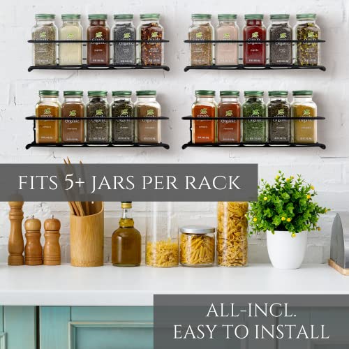 ZICOTO Space Saving Spice Rack Organizer for Cabinets or Wall Mounts - Easy To Install Set of 4 Hanging Racks - Perfect Seasoning Organizer For Your Kitchen Cabinet, Cupboard or Pantry Door