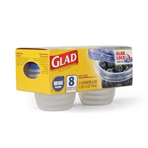 GladWare Mini Food Storage Containers | Small Round Food Containers, Mini Round Food Containers Hold up to 4 Ounces of Food | 4 oz Containers with Lids, 8 Count Set