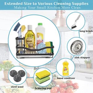 Sponge Holder Kitchen Sink Caddy Organizer, Sponge Holder for Kitchen Sink with Brush Storage, 304 Stainless Steel Black Dish Soap Holder Rack with Removable Drain Tray - Not Included Dispenser, Brush