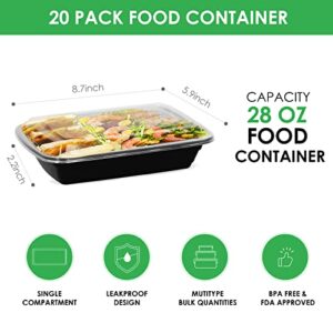 PMPKGO 20 Pack Meal Prep Containers, 28OZ Extra Large &Thick Food Storage Containers with Lids , Mcrowave safe Disposable Reusable Plastic Lunch Boxes - BPA-free Food Grade- Freezer Dishwasher Safe