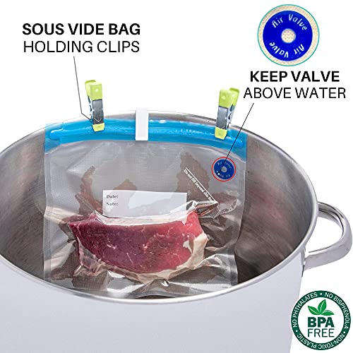 Sous Vide Bags 52 PCS - 30 Reusable Vacuum Food Sealer Bags for Anova, Joule Cookers - 3 Sizes Sous Vide Bag Kit with Pump - 4 Sous Vide Bag Clips for Food Storage and Sous Vide Cooking