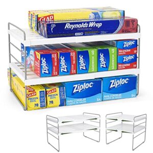 pantry organization and storage for kitchen – expandable kitchen wrap box organizer rack, foil organizer for cabinet & counter, height & width adjustable cupboard storage rack – (3 tier 9.8 to 15.6″l)