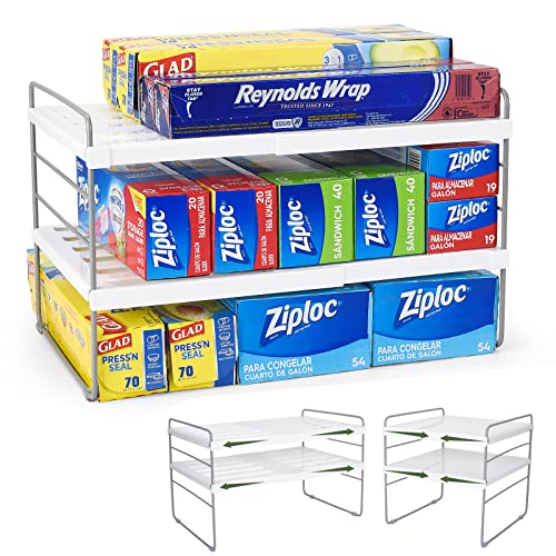 Pantry Organization and Storage for Kitchen - Expandable Kitchen Wrap Box Organizer Rack, Foil Organizer for Cabinet & Counter, Height & Width Adjustable Cupboard Storage Rack - (3 Tier 9.8 to 15.6"L)