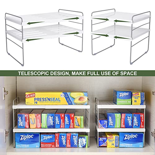 Pantry Organization and Storage for Kitchen - Expandable Kitchen Wrap Box Organizer Rack, Foil Organizer for Cabinet & Counter, Height & Width Adjustable Cupboard Storage Rack - (3 Tier 9.8 to 15.6"L)