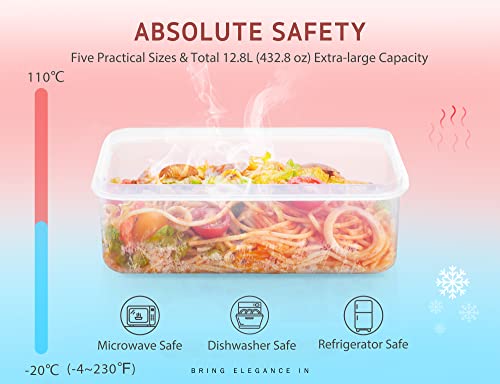 Syntus Food Storage Containers with Lids, 18 Pack (36 Pieces) 12.8L Plastic Airtight Reusable Meal Prep Lunch Containers for Kitchen & Pantry Organization