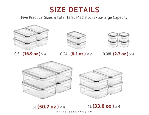 Syntus Food Storage Containers with Lids, 18 Pack (36 Pieces) 12.8L Plastic Airtight Reusable Meal Prep Lunch Containers for Kitchen & Pantry Organization