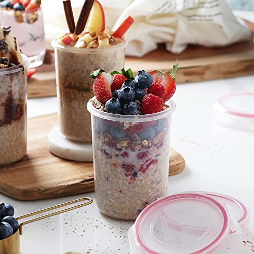 Overnight Oats Container with Lids (Set of 4) | Oatmeal Container To-Go | Overnight Oats Jars with Lid | Cereal and Milk Container On The Go | Oatmeal Storage Container | Leakproof lids, BPA Free