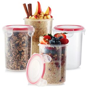 overnight oats container with lids (set of 4) | oatmeal container to-go | overnight oats jars with lid | cereal and milk container on the go | oatmeal storage container | leakproof lids, bpa free