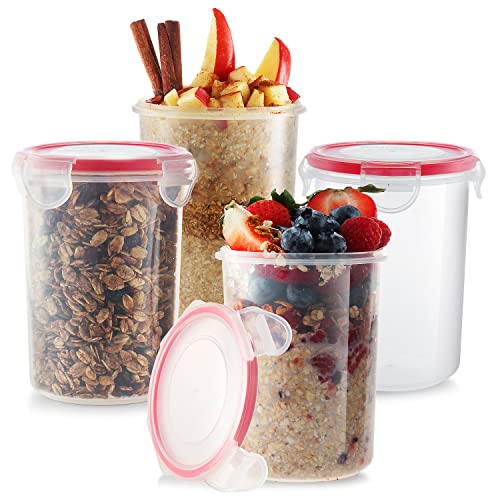 Overnight Oats Container with Lids (Set of 4) | Oatmeal Container To-Go | Overnight Oats Jars with Lid | Cereal and Milk Container On The Go | Oatmeal Storage Container | Leakproof lids, BPA Free