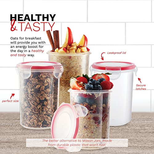 Overnight Oats Container with Lids (Set of 4) | Oatmeal Container To-Go | Overnight Oats Jars with Lid | Cereal and Milk Container On The Go | Oatmeal Storage Container | Leakproof lids, BPA Free