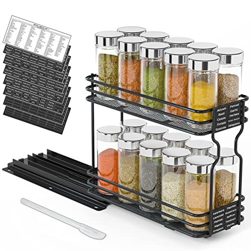 SpaceAid Pull Out Spice Rack Organizer for Cabinet, Heavy Duty Slide Out Seasoning Kitchen Organizer, Cabinet Organizer, with Labels and Chalk Marker, 4.5" W x10.75 D x8.5 H, 1 Drawer 2-Tier