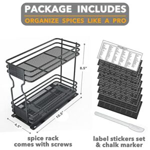 SpaceAid Pull Out Spice Rack Organizer for Cabinet, Heavy Duty Slide Out Seasoning Kitchen Organizer, Cabinet Organizer, with Labels and Chalk Marker, 4.5" W x10.75 D x8.5 H, 1 Drawer 2-Tier