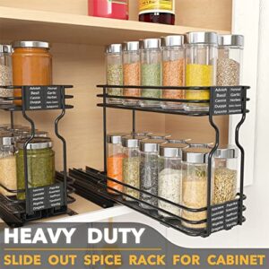 SpaceAid Pull Out Spice Rack Organizer for Cabinet, Heavy Duty Slide Out Seasoning Kitchen Organizer, Cabinet Organizer, with Labels and Chalk Marker, 4.5" W x10.75 D x8.5 H, 1 Drawer 2-Tier