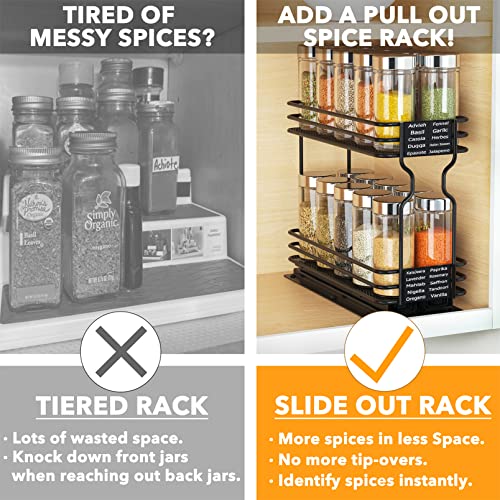 SpaceAid Pull Out Spice Rack Organizer for Cabinet, Heavy Duty Slide Out Seasoning Kitchen Organizer, Cabinet Organizer, with Labels and Chalk Marker, 4.5" W x10.75 D x8.5 H, 1 Drawer 2-Tier