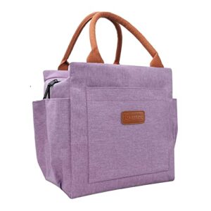 joymee lunch bag women insulated lunch box reusable durable leakproof large spacious cooler tote for women men adult with bottle holder and side pockets for work office travel picnic – purple