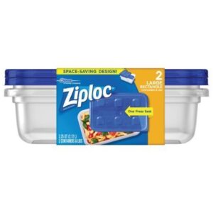 ziploc storage containers large rectangle 2 pack one press seal 2.25 quart