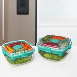 Sistema Salad Container for Lunch with Dressing Container, Bento Box 4 Compartment Tray, and Cutlery, Dishwasher Safe, 37.2-Ounce (Color may vary)