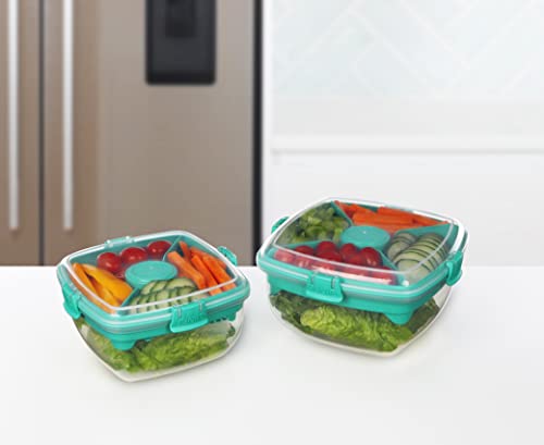 Sistema Salad Container for Lunch with Dressing Container, Bento Box 4 Compartment Tray, and Cutlery, Dishwasher Safe, 37.2-Ounce (Color may vary)