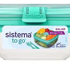 Sistema Salad Container for Lunch with Dressing Container, Bento Box 4 Compartment Tray, and Cutlery, Dishwasher Safe, 37.2-Ounce (Color may vary)