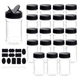 spice bottles, dabacc 20pcs 7oz clear plastic container jars with lids labels for kitchen storing spice powders dry goods peanut butter bpa free