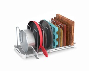everie adjustable bakeware organizer pot lid holder rack for pots, cake molds, cutting boards, mats, cookware, gs02ss