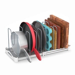 EVERIE Adjustable Bakeware Organizer Pot Lid Holder Rack for Pots, Cake Molds, Cutting Boards, Mats, Cookware, GS02SS