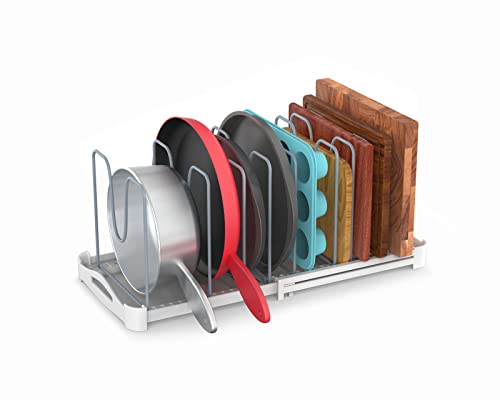 EVERIE Adjustable Bakeware Organizer Pot Lid Holder Rack for Pots, Cake Molds, Cutting Boards, Mats, Cookware, GS02SS