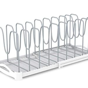 EVERIE Adjustable Bakeware Organizer Pot Lid Holder Rack for Pots, Cake Molds, Cutting Boards, Mats, Cookware, GS02SS