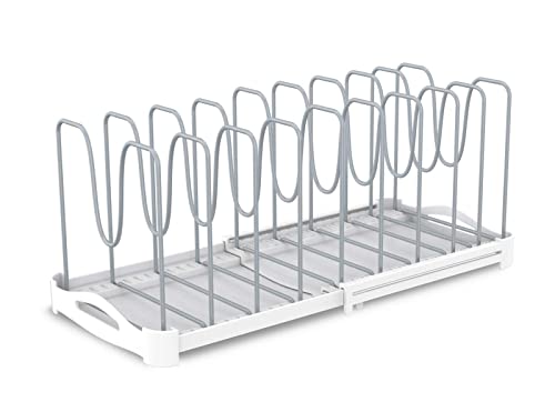 EVERIE Adjustable Bakeware Organizer Pot Lid Holder Rack for Pots, Cake Molds, Cutting Boards, Mats, Cookware, GS02SS