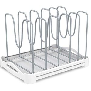 EVERIE Adjustable Bakeware Organizer Pot Lid Holder Rack for Pots, Cake Molds, Cutting Boards, Mats, Cookware, GS02SS