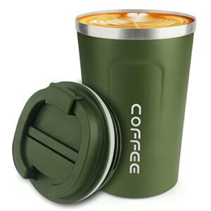 12 oz stainless steel vacuum insulated tumbler – coffee travel mug spill proof with lid – thermos cup for keep hot/ice coffee,tea and beer (green)