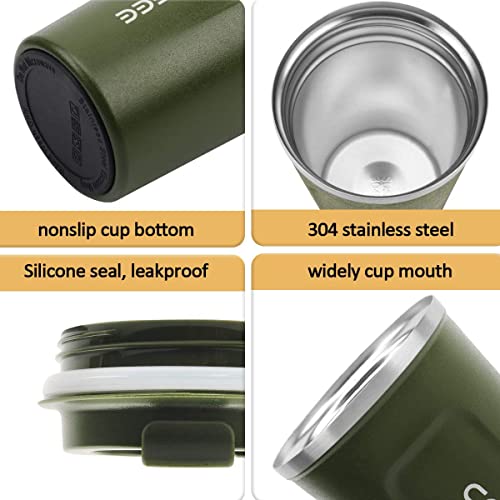 12 oz Stainless Steel Vacuum Insulated Tumbler - Coffee Travel Mug Spill Proof with Lid - Thermos Cup for Keep Hot/Ice Coffee,Tea and Beer (Green)