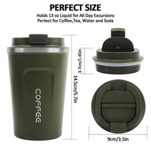 12 oz Stainless Steel Vacuum Insulated Tumbler - Coffee Travel Mug Spill Proof with Lid - Thermos Cup for Keep Hot/Ice Coffee,Tea and Beer (Green)