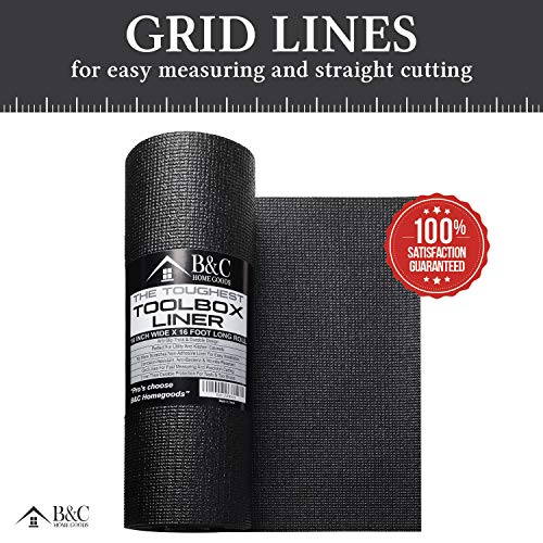 B&C Home Goods Tool Box Liner - Drawer Liner w/ Black Anti Slip Toolbox Matting - Box Liners to Protect Your Tools - Easily Adjustable to Fit Any Size