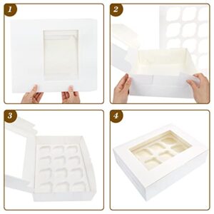 Moretoes Cupcake Boxes 15 Packs White Cupcake Containers 12 Count with Windows and Inserts to Fit Muffins, Cupcake Carrier for Cookies