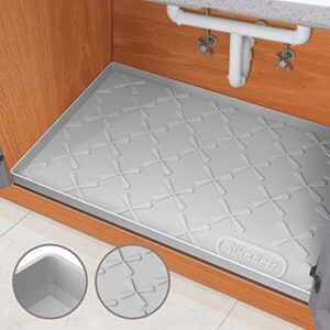 sikadeer under sink mat for kitchen waterproof, 34″ x 22″ silicone under sink liner, hold up to 3.3 gallons liquid, kitchen bathroom cabinet mat and protector for drips leaks spills tray (grey)