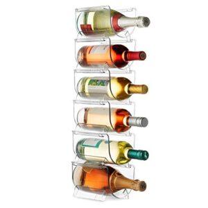 Set of 6 Wine and Water Bottle Organizer, Stackable Plastic Wine Rack Holder for Pantry, Kitchen, Fridge, Ideal Storage for Wine, Soda, Pop and Beer, Clear