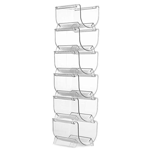 Set of 6 Wine and Water Bottle Organizer, Stackable Plastic Wine Rack Holder for Pantry, Kitchen, Fridge, Ideal Storage for Wine, Soda, Pop and Beer, Clear