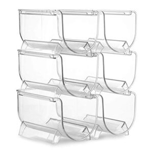 Set of 6 Wine and Water Bottle Organizer, Stackable Plastic Wine Rack Holder for Pantry, Kitchen, Fridge, Ideal Storage for Wine, Soda, Pop and Beer, Clear