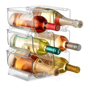 Set of 6 Wine and Water Bottle Organizer, Stackable Plastic Wine Rack Holder for Pantry, Kitchen, Fridge, Ideal Storage for Wine, Soda, Pop and Beer, Clear