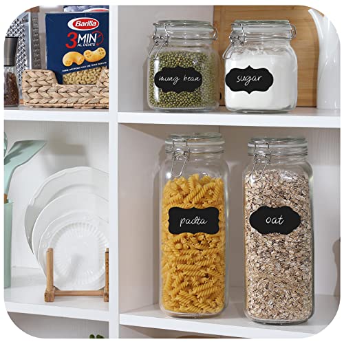 [ Taller ] Glass Jars with Airtight Lid, 92oz/34oz Large Glass Food Storage Jars, 4 Pack Wide Mouth Airtight Glass Jars for Kitchen Pantry Spaghetti, Square Mason Jars with Labels